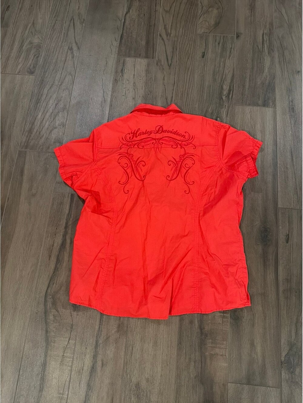 Harley Davidson 2xl short sleeve snap button down embroidered red excellent XXL